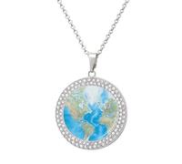 HETPLSD Elegant Diamond Necklace for Women, World Map Pendant 1.3" with 20" Chain, Charm Necklace Jewelry Gift, One Size, Metal, alloy