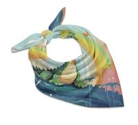 HETPLSD Elegant Silk-Like Scarf Unisex, 25"x25" Versatile Fashion Headband, A Cute Crocodile on A Rainbow Background Bandana for Hair, Neck & Bag