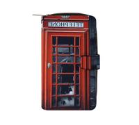 HETPLSD England UK Retro London Telephone Bifold Wallet for Men & Women, Slim PU Leather Wallets with 12 Card Slots | Zipper Cash Pocket | ID Window, Compact Travel Wallet for Daily Use