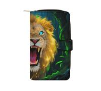 HETPLSD Fluorescent Lion Bifold Wallet for Men & Women, Slim PU Leather Wallets with 12 Card Slots | Zipper Cash Pocket | ID Window, Compact Travel Wallet for Daily Use