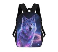HETPLSD Galaxy Wolf Backpack - Durable 600D Polyester, 17 Inch Backpack with Ergonomic Adjustable Straps, Lightweight Travel Bag for Men & Women