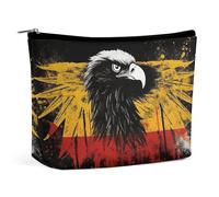 HETPLSD Germany Flag Eagle Cosmetic Bag PU Leather Makeup Bag with Zipper, Portable Travel Toiletry Organizer for Women Men