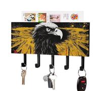 HETPLSD Germany Flag Eagle Key Holder for Wall, 5 Hooks Self Adhesive Key Rack with Mail Organizer, PU Leather Entryway Organizer for Keys, Wallet, Mudroom & Bathroom, 7.1"x4.3"