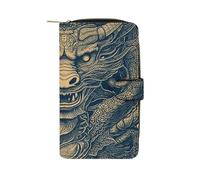 HETPLSD Golden Dragon Pattern Bifold Wallet for Men & Women, Slim PU Leather Wallets with 12 Card Slots | Zipper Cash Pocket | ID Window, Compact Travel Wallet for Daily Use