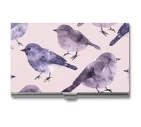 HETPLSD Gray Bird Pattern Business Card Holder, Slim Metal Name Cards Organizer, Professional Business Card Case for Men & Women
