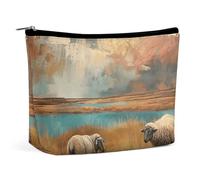 HETPLSD Grazing in The Fields Cosmetic Bag PU Leather Makeup Bag with Zipper, Portable Travel Toiletry Organizer for Women Men