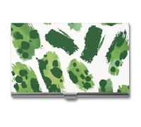 HETPLSD Green Leopard Spots Business Card Holder, Slim Metal Name Cards Organizer, Professional Business Card Case for Men & Women