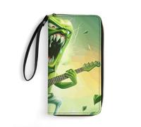 HETPLSD Green Pepper Plays Guitar Wallet, Long PU Leather Wallet with Wrist Strap, Large Capacity & Multi Card Holder Wallets