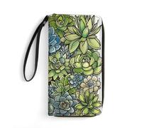 HETPLSD Green Succulent Picture Wallet, Long PU Leather Wallet with Wrist Strap, Large Capacity & Multi Card Holder Wallets