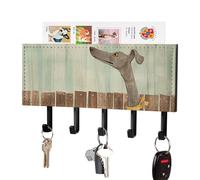 HETPLSD Greyhound in The Garden Key Holder for Wall, 5 Hooks Self Adhesive Key Rack with Mail Organizer, PU Leather Entryway Organizer for Keys, Wallet, Mudroom & Bathroom, 7.1"x4.3"