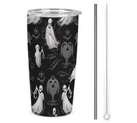 HETPLSD Halloween Goth Tumbler 304 Stainless Steel Coffee Mug for Car, 20 Oz Leak-Proof & Insulated Cup with Straw for Travel, Office, Outdoor