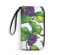 HETPLSD Hand Drawn Mulberries Wallet, Long PU Leather Wallet with Wrist Strap, Large Capacity & Multi Card Holder Wallets