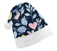HETPLSD Heart Leaf Pattern Santa Hat Adult Soft Christmas Hat Unisex Xmas Elf Felt Hats for Xmas New Year Party