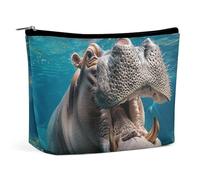 HETPLSD Hippopotamus Underwater Cosmetic Bag PU Leather Makeup Bag with Zipper, Portable Travel Toiletry Organizer for Women Men