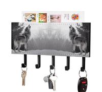 HETPLSD Howling Wolf Key Holder for Wall, 5 Hooks Self Adhesive Key Rack with Mail Organizer, PU Leather Entryway Organizer for Keys, Wallet, Mudroom & Bathroom, 7.1"x4.3"
