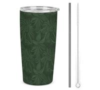 HETPLSD Hunter Green Floral Petals Pattern Tumbler 304 Stainless Steel Coffee Mug for Car, 20 Oz Leak-Proof & Insulated Cup with Straw for Travel, Office, Outdoor