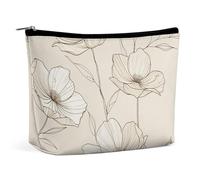 HETPLSD Ink Sketch Flower Cosmetic Bag PU Leather Makeup Bag with Zipper, Portable Travel Toiletry Organizer for Women Men