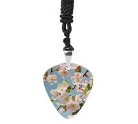 HETPLSD Japanese Floral Cherry Blossom Guitar Pick Necklace Titanium Steel Guitar Pick Pendant Cool Rock Music Necklace for Women Men