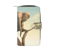 HETPLSD Little Elephant on Tree Bifold Wallet for Men & Women, Slim PU Leather Wallets with 12 Card Slots | Zipper Cash Pocket | ID Window, Compact Travel Wallet for Daily Use