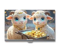 HETPLSD Little Lamb Brings Wealth Business Card Holder, Slim Metal Name Cards Organizer, Professional Business Card Case for Men & Women