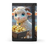 HETPLSD Little Lamb Brings Wealth Wallet, Unisex Tri-Fold Wallet with Card Slots & Keychain, Lightweight & Minimalist Wallets for Travel, Daily Use, Gifts
