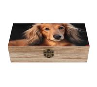 HETPLSD Long Haired Dachshund Wooden Keepsake Box with Hinged Lid Wood Box | Decorative Wooden Storage Box, Rustic Vintage Wooden Jewelry Box, Small 7.9 x 3.9 inch for Jewelry, Photos Crafts, Sewing