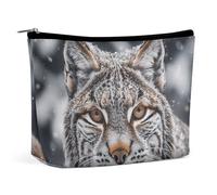 HETPLSD Lynx in The Snow Cosmetic Bag PU Leather Makeup Bag with Zipper, Portable Travel Toiletry Organizer for Women Men