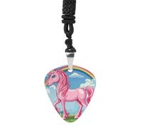 HETPLSD Magic Horse Pattern Guitar Pick Necklace Titanium Steel Guitar Pick Pendant Cool Rock Music Necklace for Women Men
