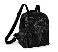 HETPLSD Mini Backpack Purse for Women - Black World Map Daypack Waterproof Oxford Small Backpack Lightweight Shoulder Bag Casual Rucksack for Shopping, Travel, Work, Hiking