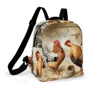 HETPLSD Mini Backpack Purse for Women - Chicken And Rooster Print Daypack Waterproof Oxford Small Backpack Lightweight Shoulder Bag Casual Rucksack for Shopping, Travel, Work, Hiking