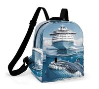 HETPLSD Mini Backpack Purse for Women - Cruise Ship Ocean Killer Whale Daypack Waterproof Oxford Small Backpack Lightweight Shoulder Bag Casual Rucksack for Shopping, Travel, Work, Hiking