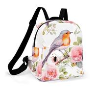 HETPLSD Mini Backpack Purse for Women - Floral Print Watercolor Robin Bird Daypack Waterproof Oxford Small Backpack Lightweight Shoulder Bag Casual Rucksack for Shopping, Travel, Work, Hiking