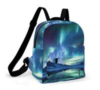 HETPLSD Mini Backpack Purse for Women - Northern Lights Daypack Waterproof Oxford Small Backpack Lightweight Shoulder Bag Casual Rucksack for Shopping, Travel, Work, Hiking