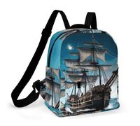 HETPLSD Mini Backpack Purse for Women - Pirate Ship Daypack Waterproof Oxford Small Backpack Lightweight Shoulder Bag Casual Rucksack for Shopping, Travel, Work, Hiking