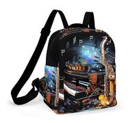 HETPLSD Mini Backpack Purse for Women - Saxophone And Piano Daypack Waterproof Oxford Small Backpack Lightweight Shoulder Bag Casual Rucksack for Shopping, Travel, Work, Hiking