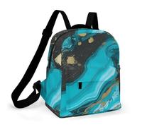 HETPLSD Mini Backpack Purse for Women - Turquoise Blue Gold Marble Daypack Waterproof Oxford Small Backpack Lightweight Shoulder Bag Casual Rucksack for Shopping, Travel, Work, Hiking