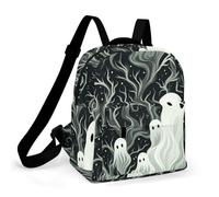 HETPLSD Mini Backpack Purse for Women - White Patterned Ghost Daypack Waterproof Oxford Small Backpack Lightweight Shoulder Bag Casual Rucksack for Shopping, Travel, Work, Hiking