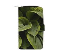 HETPLSD Moist Hosta Leaves Bifold Wallet for Men & Women, Slim PU Leather Wallets with 12 Card Slots | Zipper Cash Pocket | ID Window, Compact Travel Wallet for Daily Use