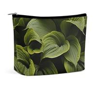 HETPLSD Moist Hosta Leaves Cosmetic Bag PU Leather Makeup Bag with Zipper, Portable Travel Toiletry Organizer for Women Men
