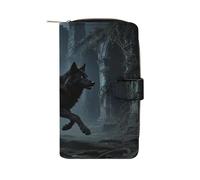 HETPLSD Moon Wolf Theme Bifold Wallet for Men & Women, Slim PU Leather Wallets with 12 Card Slots | Zipper Cash Pocket | ID Window, Compact Travel Wallet for Daily Use