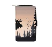 HETPLSD Moose Mountain Pine Tree Wilderness Bifold Wallet for Men & Women, Slim PU Leather Wallets with 12 Card Slots | Zipper Cash Pocket | ID Window, Compact Travel Wallet for Daily Use