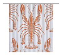 HETPLSD Orange Shrimp Pattern Shower Curtain with 12 Hooks, Rust Proof Grommets, Waterproof Heavy Duty Polyester Bath Curtains Fabric Shower Curtain Liner for Bath Tub, Machine Washable