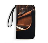 HETPLSD Owl Plays Piano Wallet, Long PU Leather Wallet with Wrist Strap, Large Capacity & Multi Card Holder Wallets