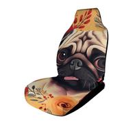HETPLSD Pug Flower Car Seat Covers 1PCS, Universal Front Car Seat Covers for Easy Installation, Elastic Breathable Auto Front Seats Protector for Cars, SUV, Sedan