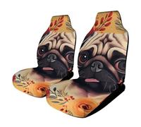 HETPLSD Pug Flower Car Seat Covers 2PCS, Universal Front Car Seat Covers for Easy Installation, Elastic Breathable Auto Front Seats Protector for Cars, SUV, Sedan