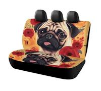 HETPLSD Pug Flower Car Seat Covers for Back Seats, Universal Fit Rear Seats Protector Easy to Install, Durable Back Seat Cover for Cars, SUVs, Sedans, Trucks