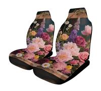 HETPLSD Retro Flowers Car Seat Covers 2PCS, Universal Front Car Seat Covers for Easy Installation, Elastic Breathable Auto Front Seats Protector for Cars, SUV, Sedan