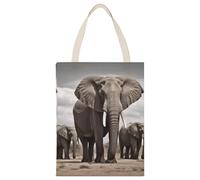 HETPLSD Reusable Canvas Tote Bag 17.7x13.8 Inch, African Elephant Shopping Bag Aesthetic Canvas Bags for Work, Gym
