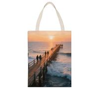 HETPLSD Reusable Canvas Tote Bag 17.7x13.8 Inch, Beach Sunset Ocean Waves Shopping Bag Aesthetic Canvas Bags for Work, Gym