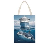 HETPLSD Reusable Canvas Tote Bag 17.7x13.8 Inch, Cruise Ship Ocean Killer Whale Shopping Bag Aesthetic Canvas Bags for Work, Gym
